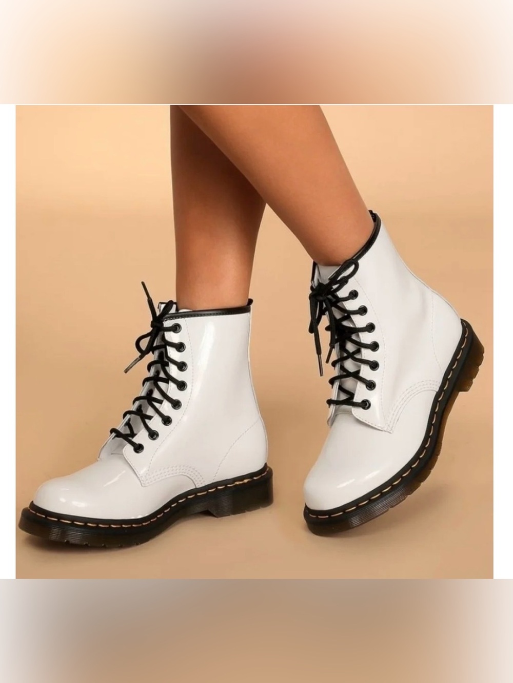Dr Martens 1460 Patent Leather Lace Up Boots White UK 6 US 8 NEED INSOLES